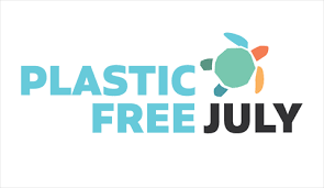 Logo shows a brightly coloured turtle next to the words Plastic Free July