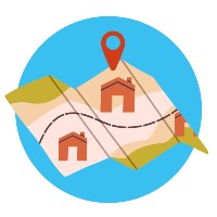A map with houses along it and a pindrop