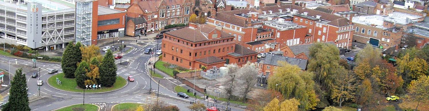 Aerial shot of Nuneaton town centre