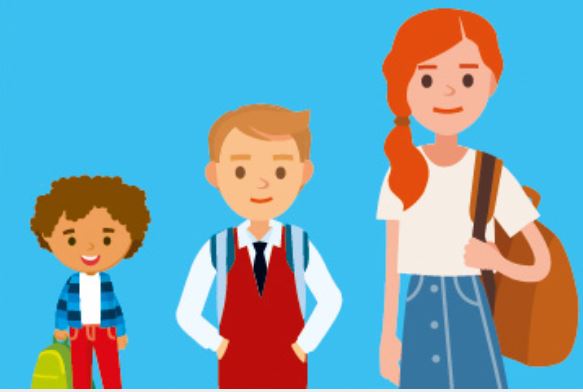 Three pupils of different ages ready for school