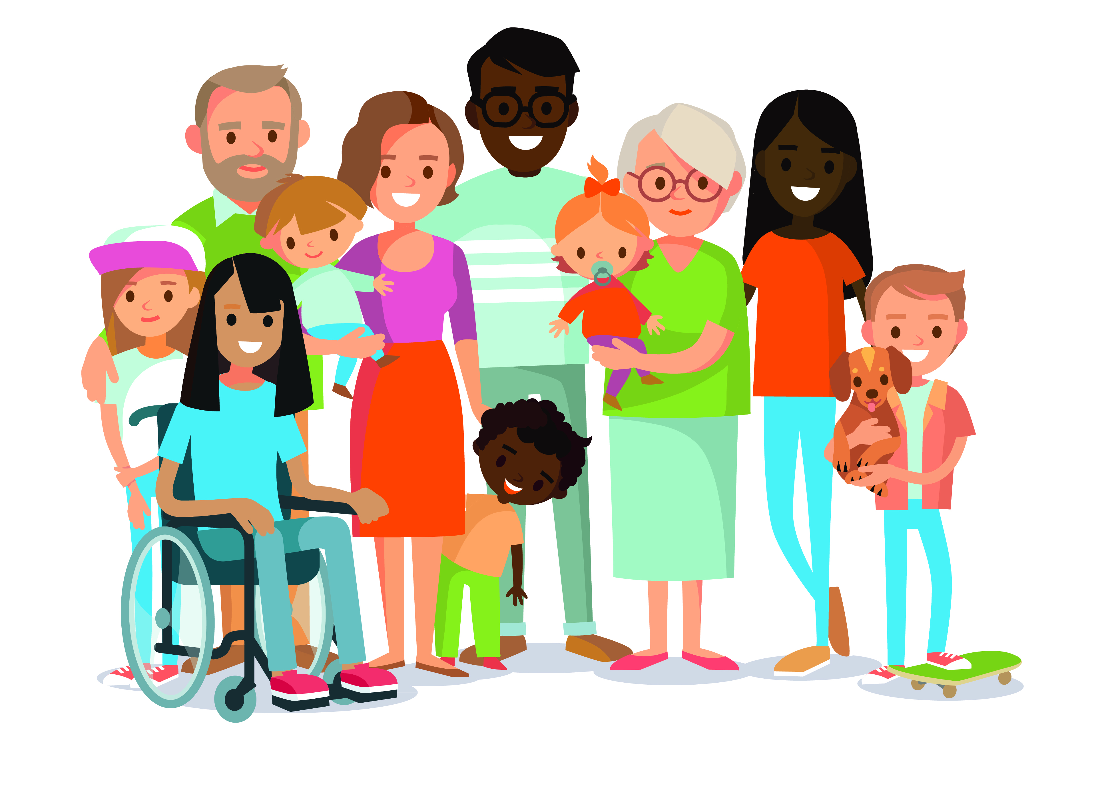Illustration of a group of people representing a range of ages and abilities.