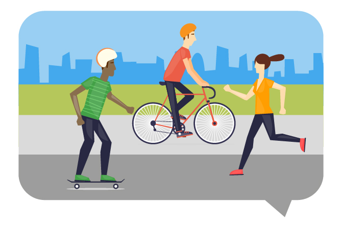 People taking part in active travel - Running, Cycling and Scooting