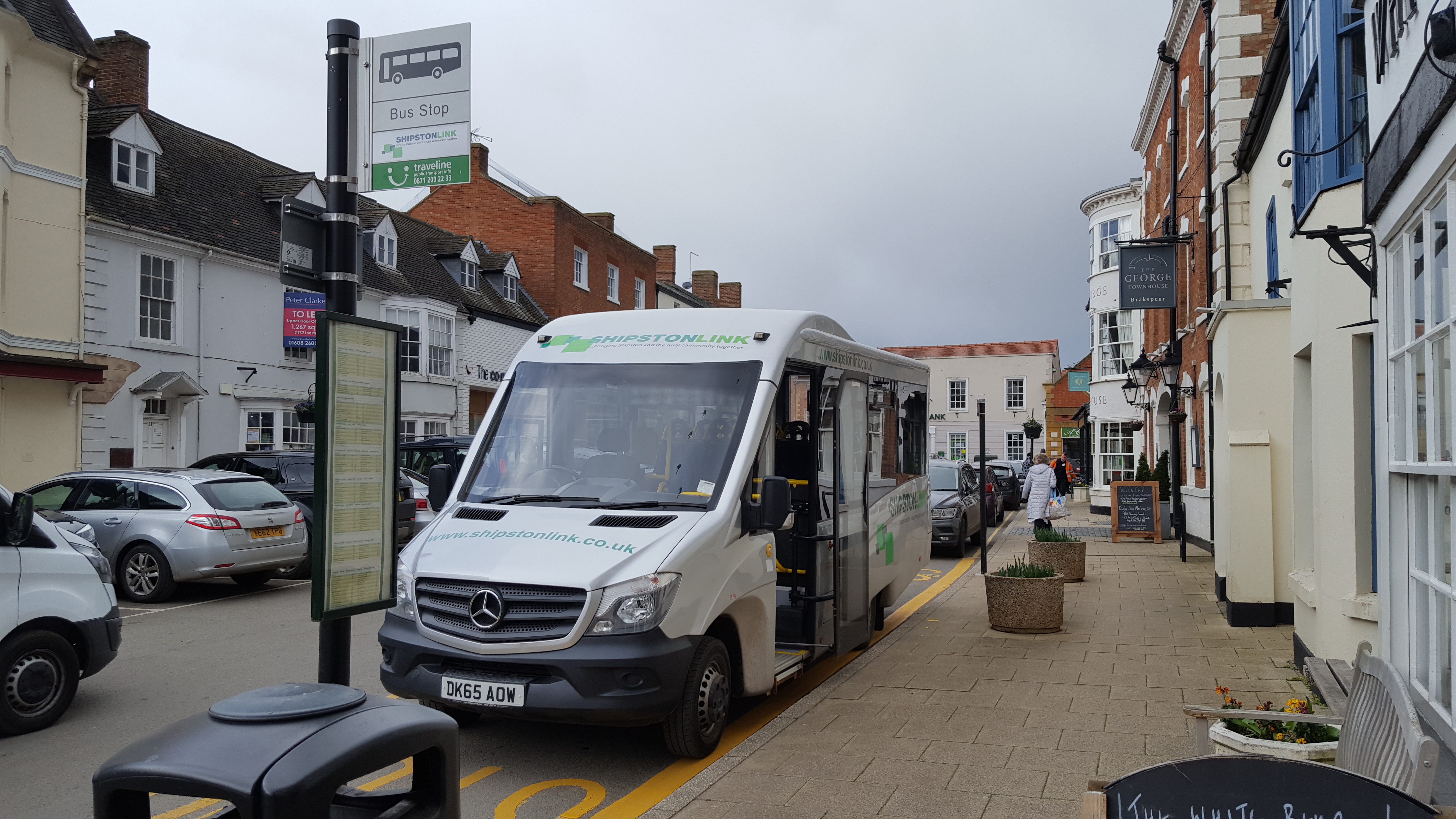 The Shipston Link bus service waits at the refurbished stop in Shipston Square