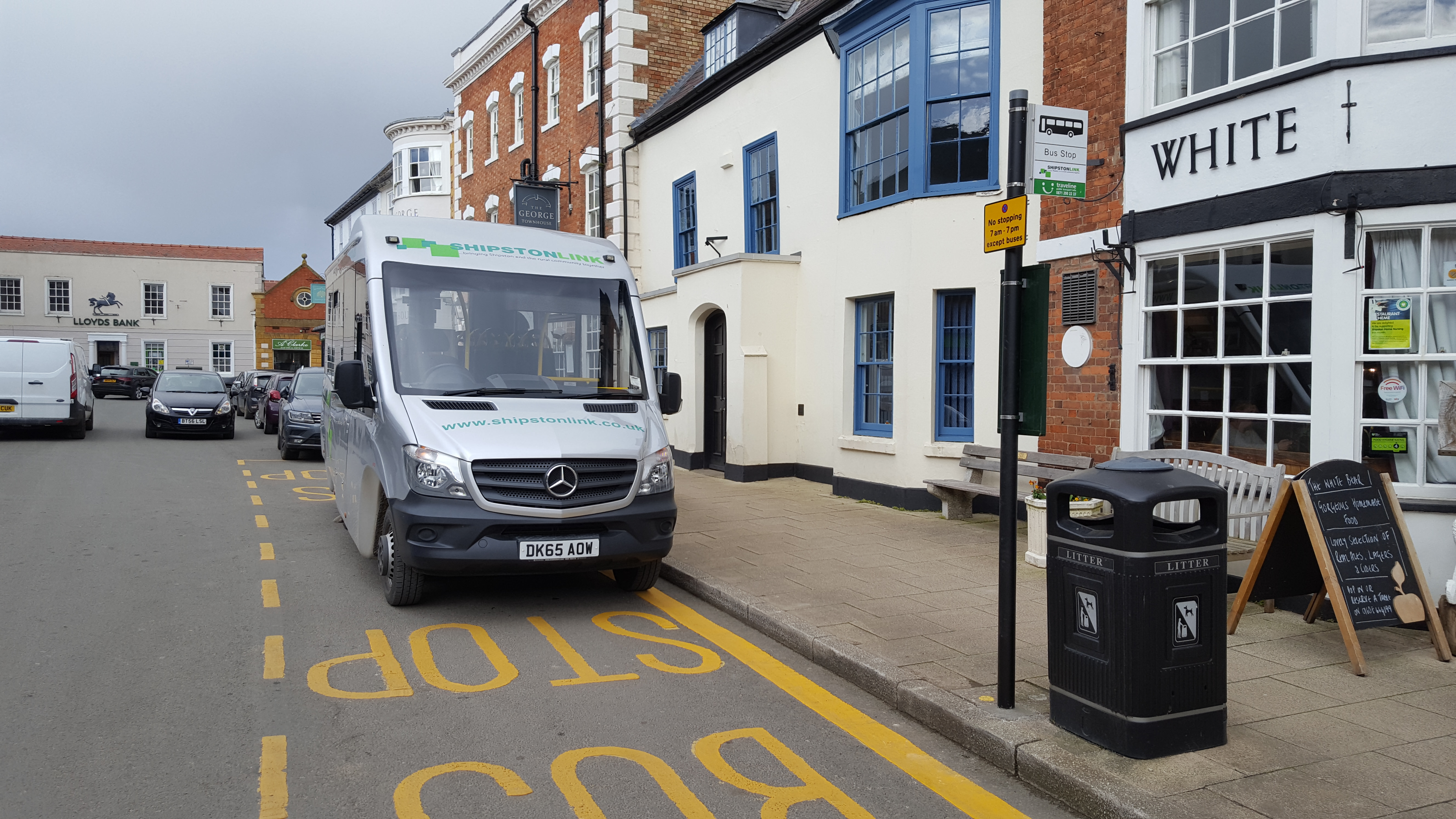 The Shipston Link bus service stops to pick up passengers at the refurbished stop in Shipston Square