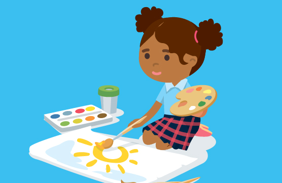 An image of a child painting a sun