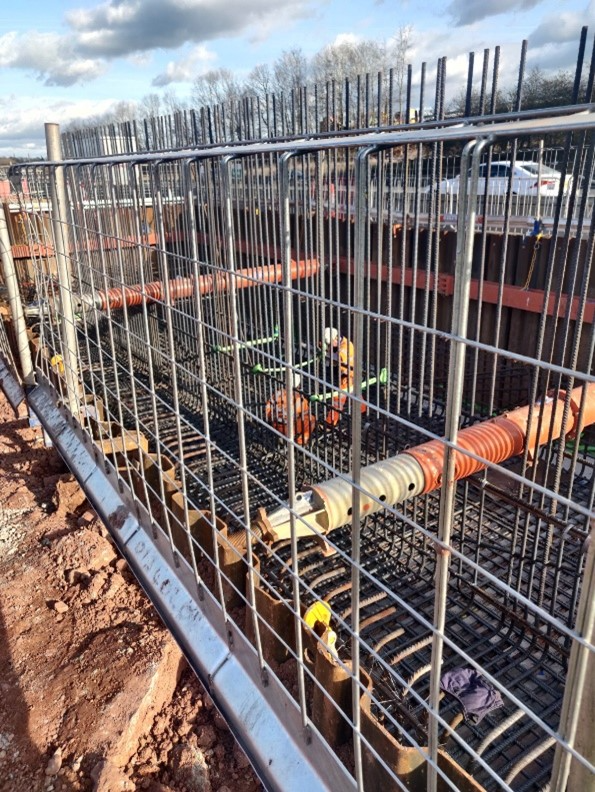 Steel cage being assembled ahead of concrete pour