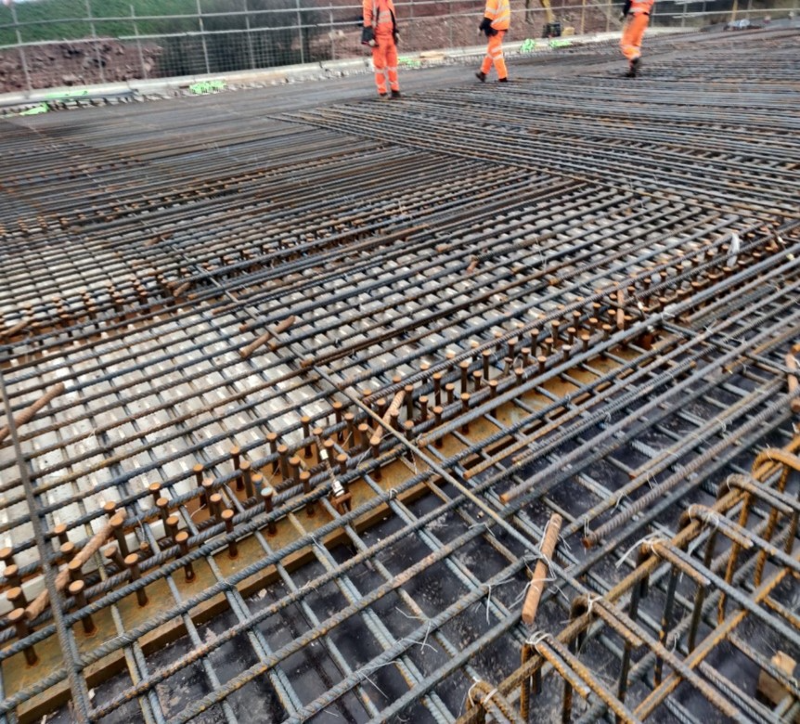 Steel work on top of the new a46 bridge beams