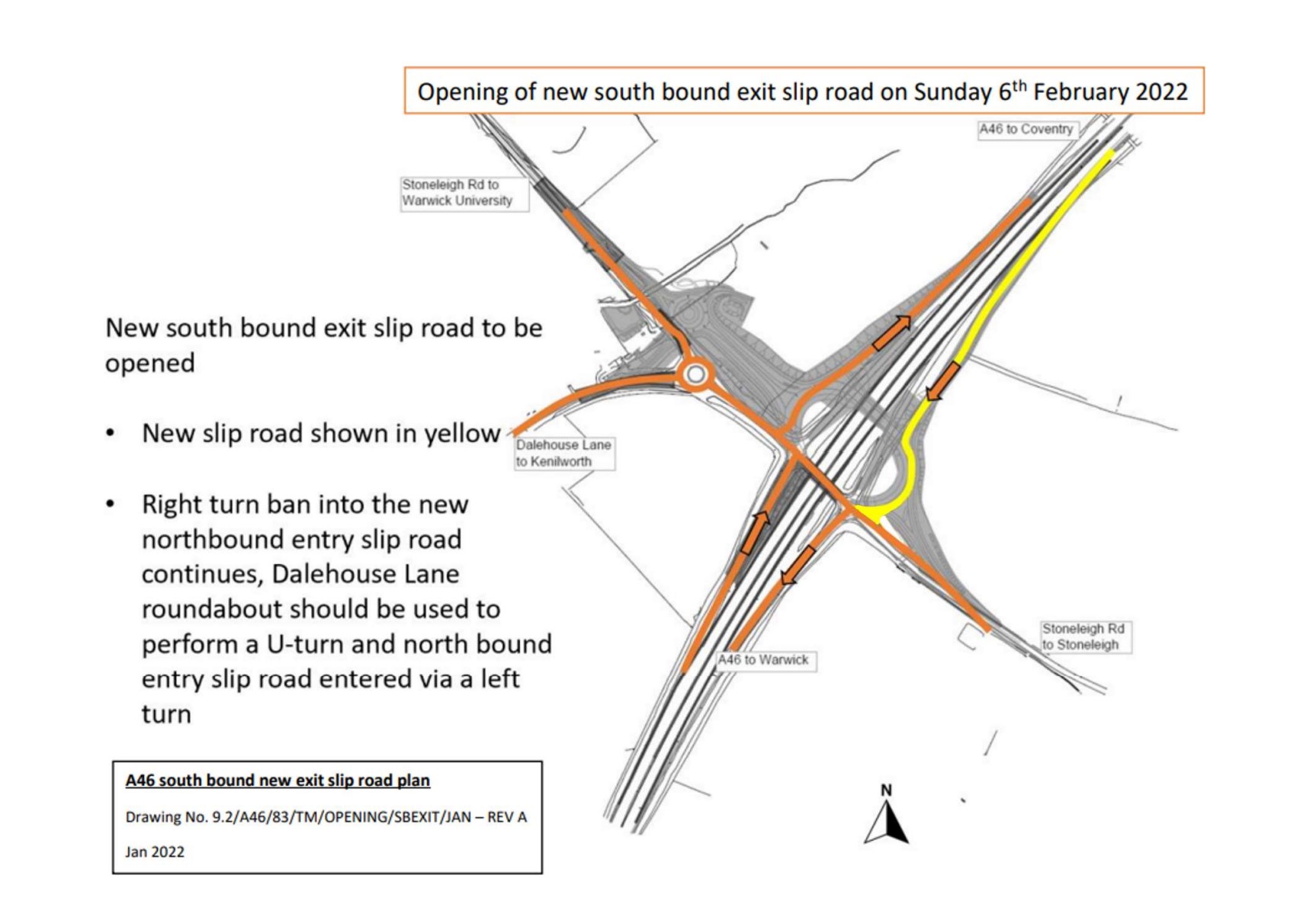 A46 Stoneleigh Junction Overnight Closures 31 January to 6 February 2022