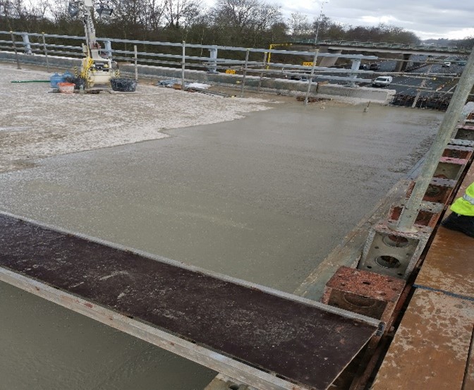 Figure 4 &ndash; Concrete pour of new A46 bridge diaphragm complete