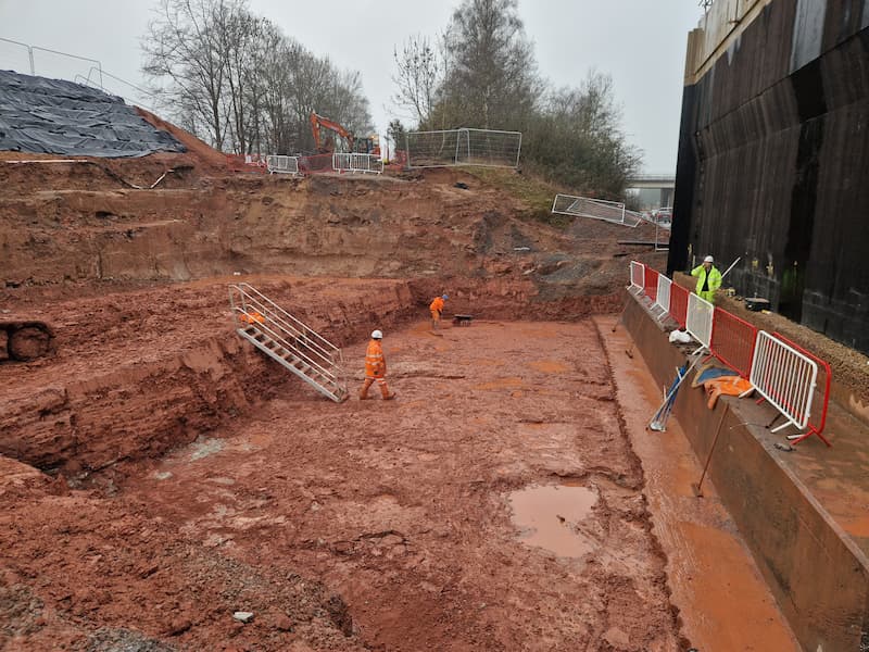 The A46 construction site appearing muddy during rainfall