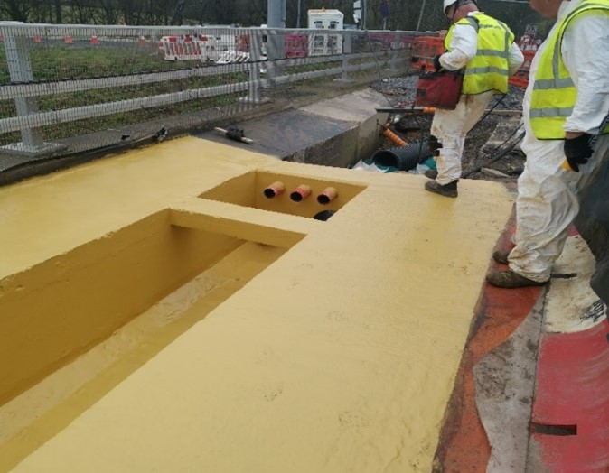 Figure 6 – Waterproofing being applied to existing A46 Bridge service trough