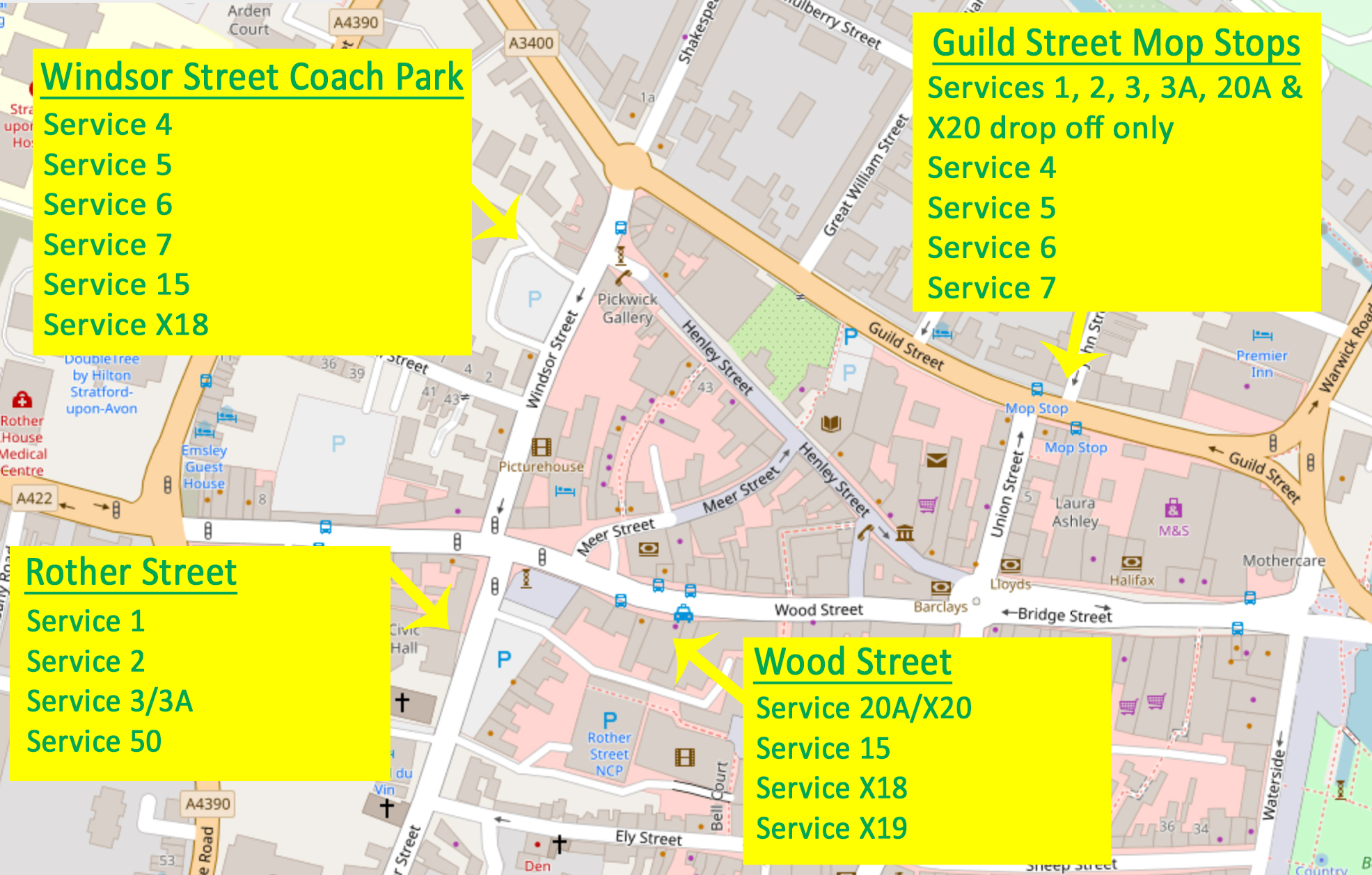 Stratford upon Avon temporary bus stops