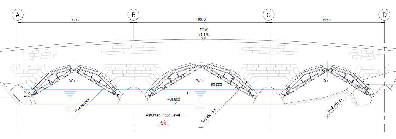 Temporary structure arrangement for baginton mill bridge