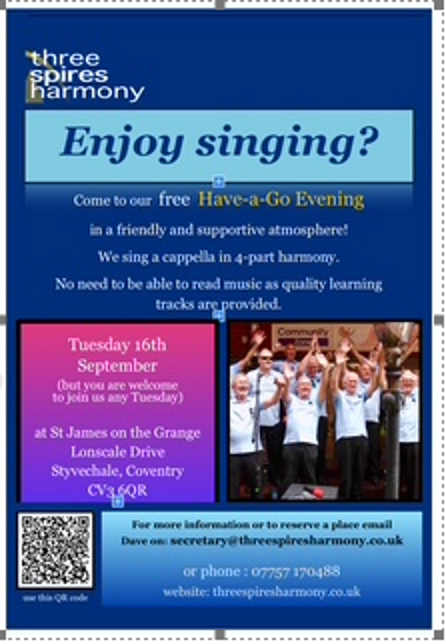Three Spires Harmony have-a-go evening flyer