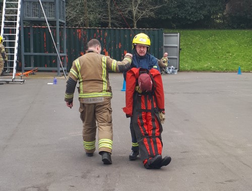 Tony training with a dummy