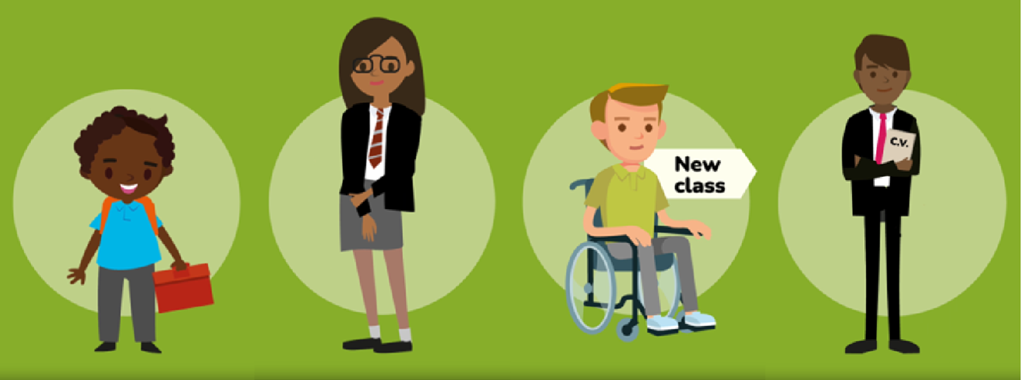 Image of four young people all getting ready for a different stage of their education