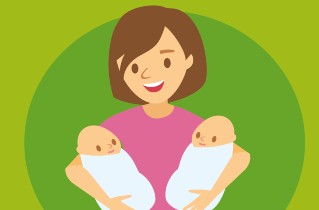 Mother holding two babies