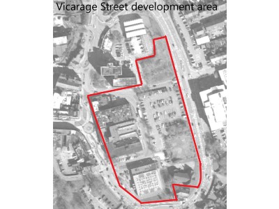 An aerial view of Vicarage Street development area