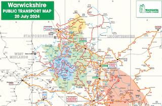 Warwickshire county bus route map
