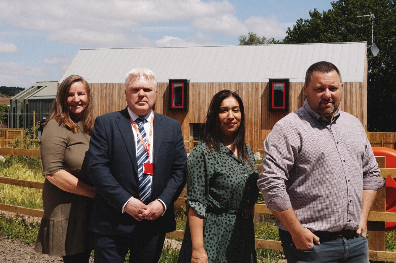 Jean Miller, Forge Care co-founder; Cllr Martin Watson, WCC Portfolio Holder for Economy & Place; Hardeep Sandhu, WCC's Business Investment Growth Delivery Lead, and Dave Hughes, Forge Care co-founder.