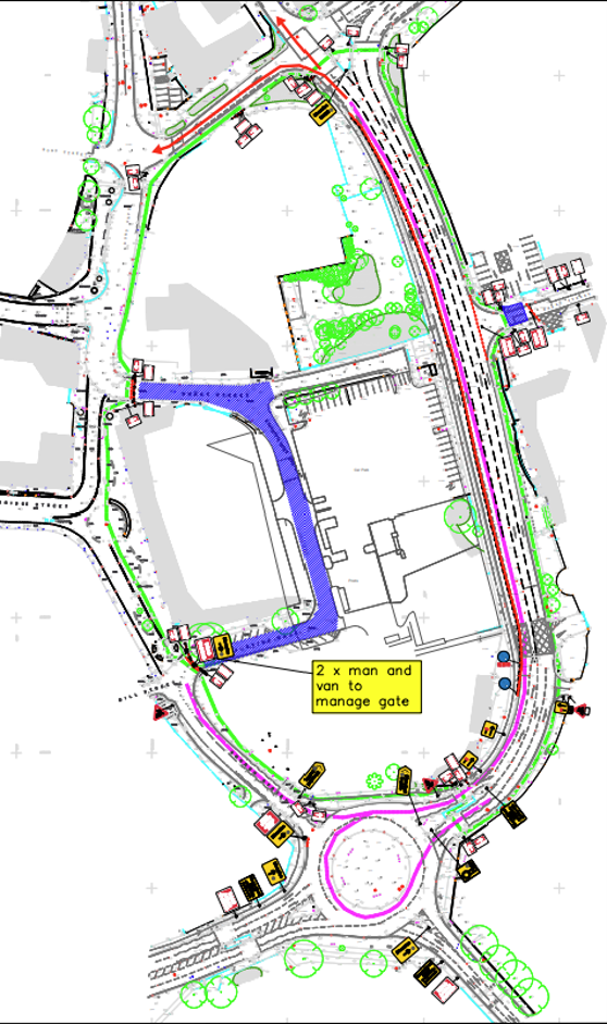 Justice Walk/Wheat Street Mini-Roundabout diversion