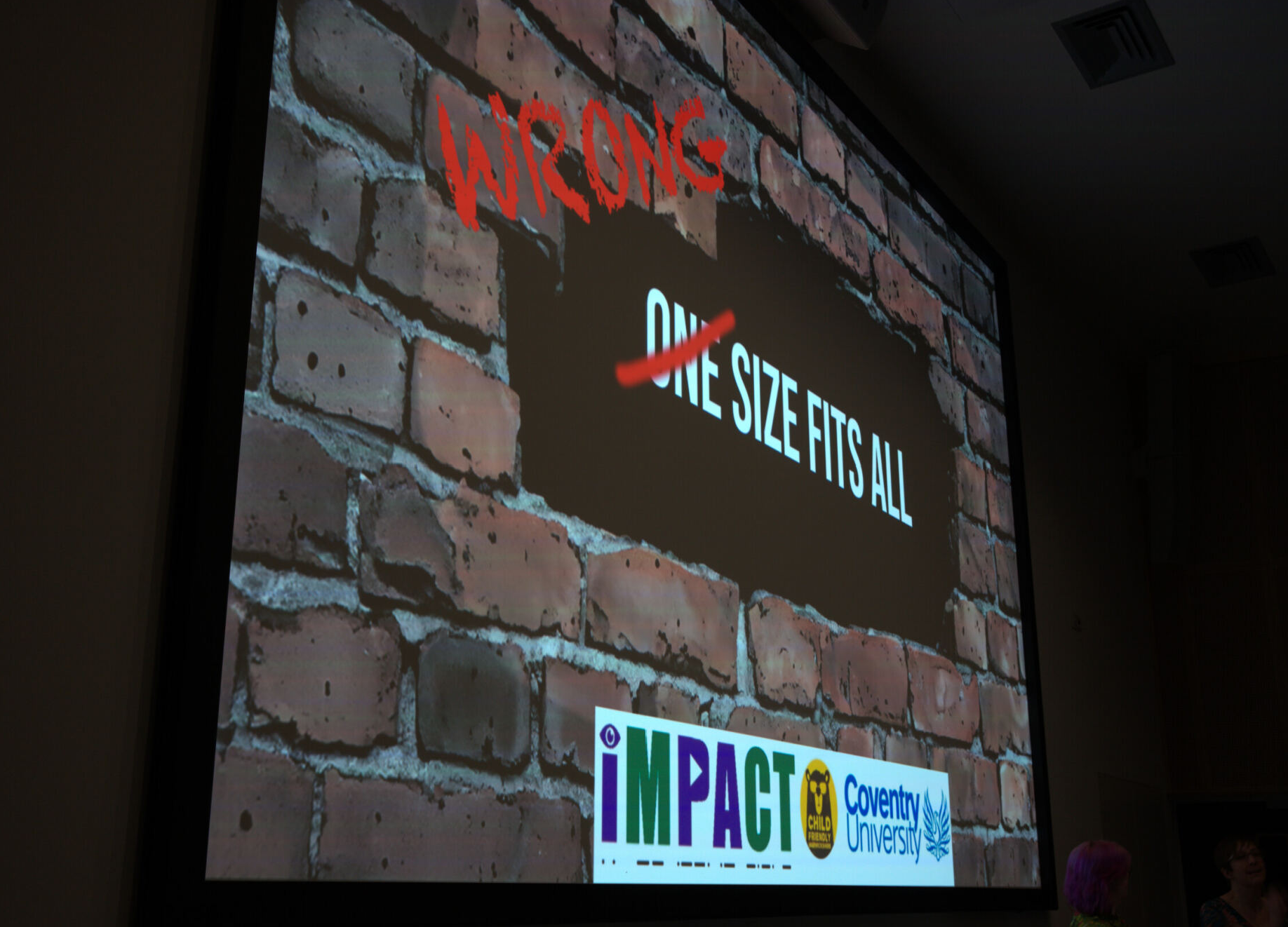 Title screen for the 'Wrong Size Fits All' at the film premiere on 5 March