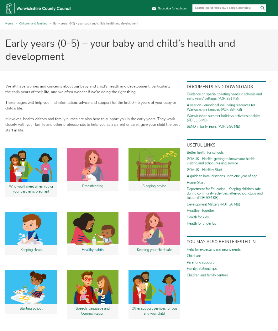 The new webpages for the You and Your Child Campaign