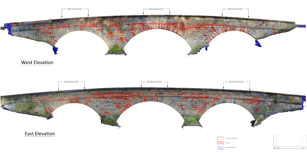 Bridge masonry repairs diagram for east and west elevations