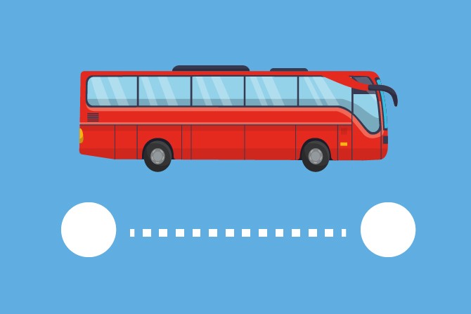 Bus moving along on a blue background