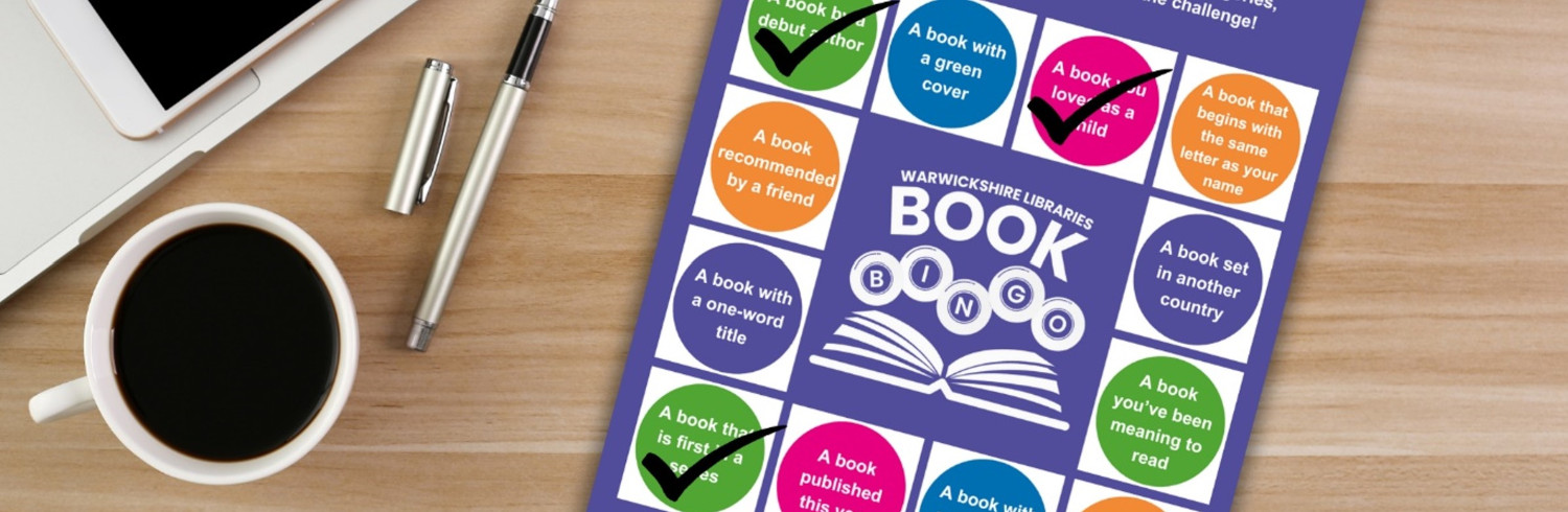 Cup of coffee and book bingo card