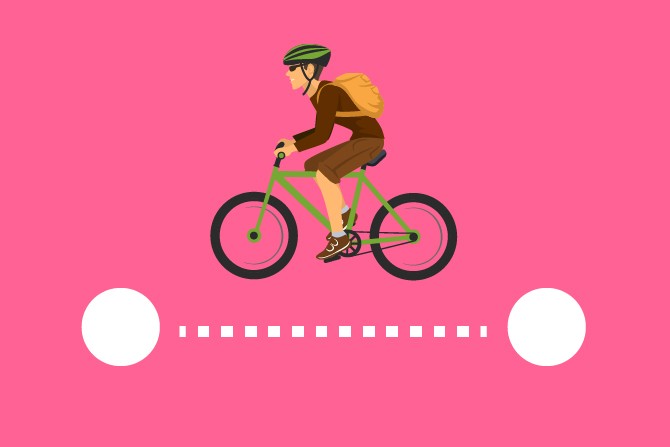 Person on a bicycle with a pink background