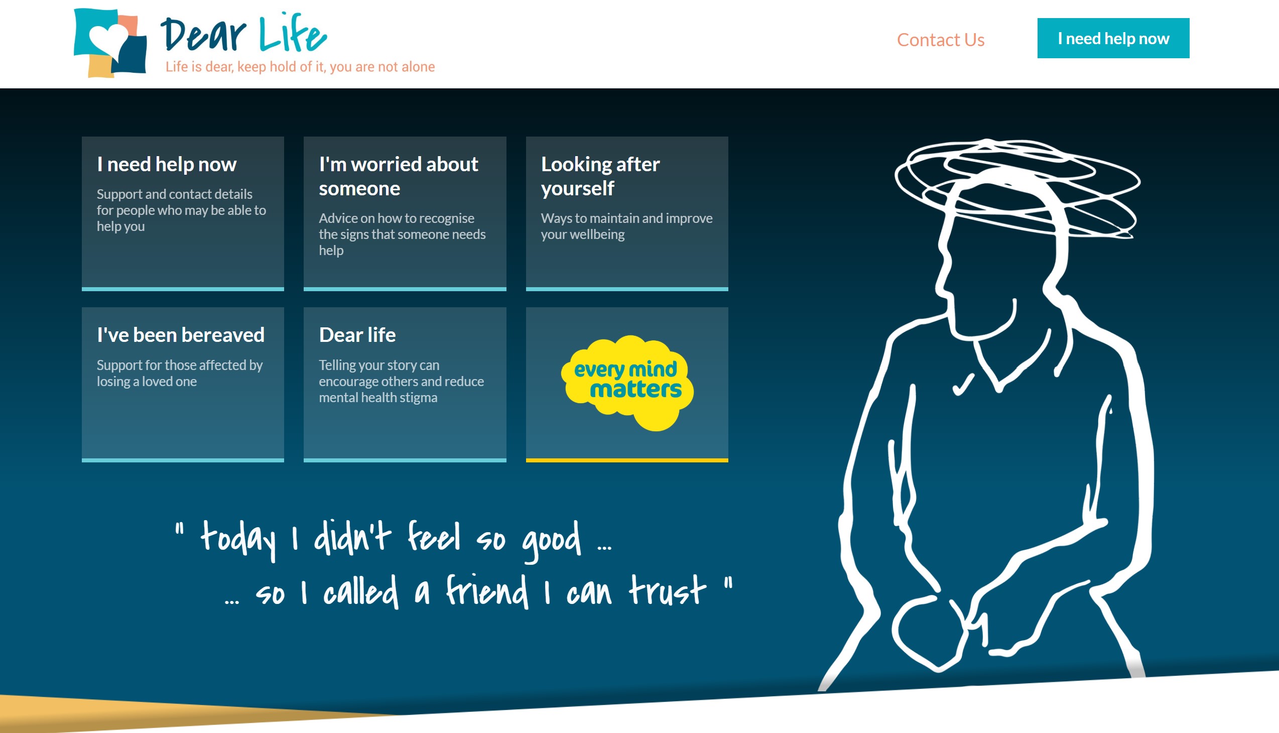 Suicide prevention website home page