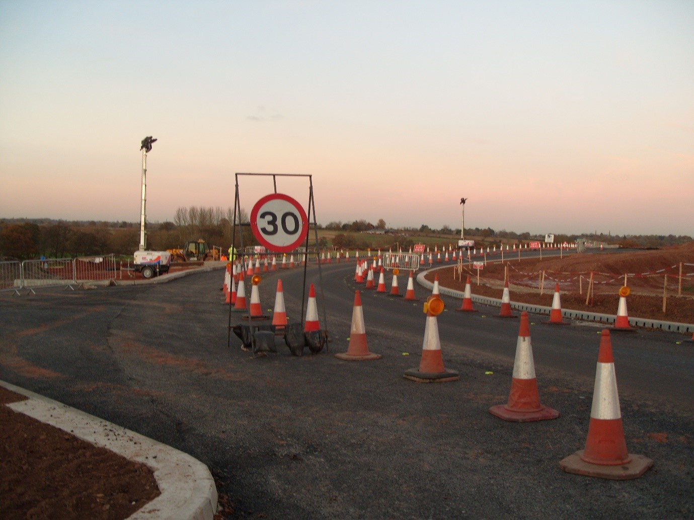 Figure 4 –Western Gyratory Connecting to Northbound Slip Road.  Area has been coned off to create a safe working area for ongoing operations around the road.  A temporary running surface is being used in this location.