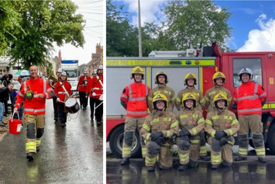 On-call firefighter Ian with group of firefighters and doing charity work
