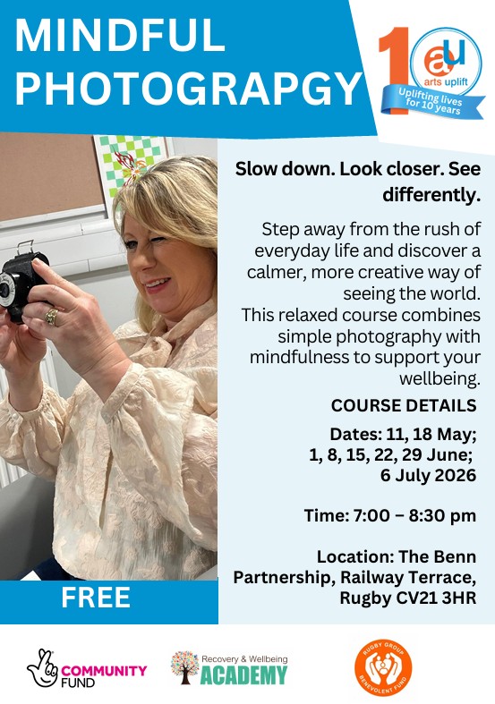 Arts Uplift flyer for mindful photography courses
