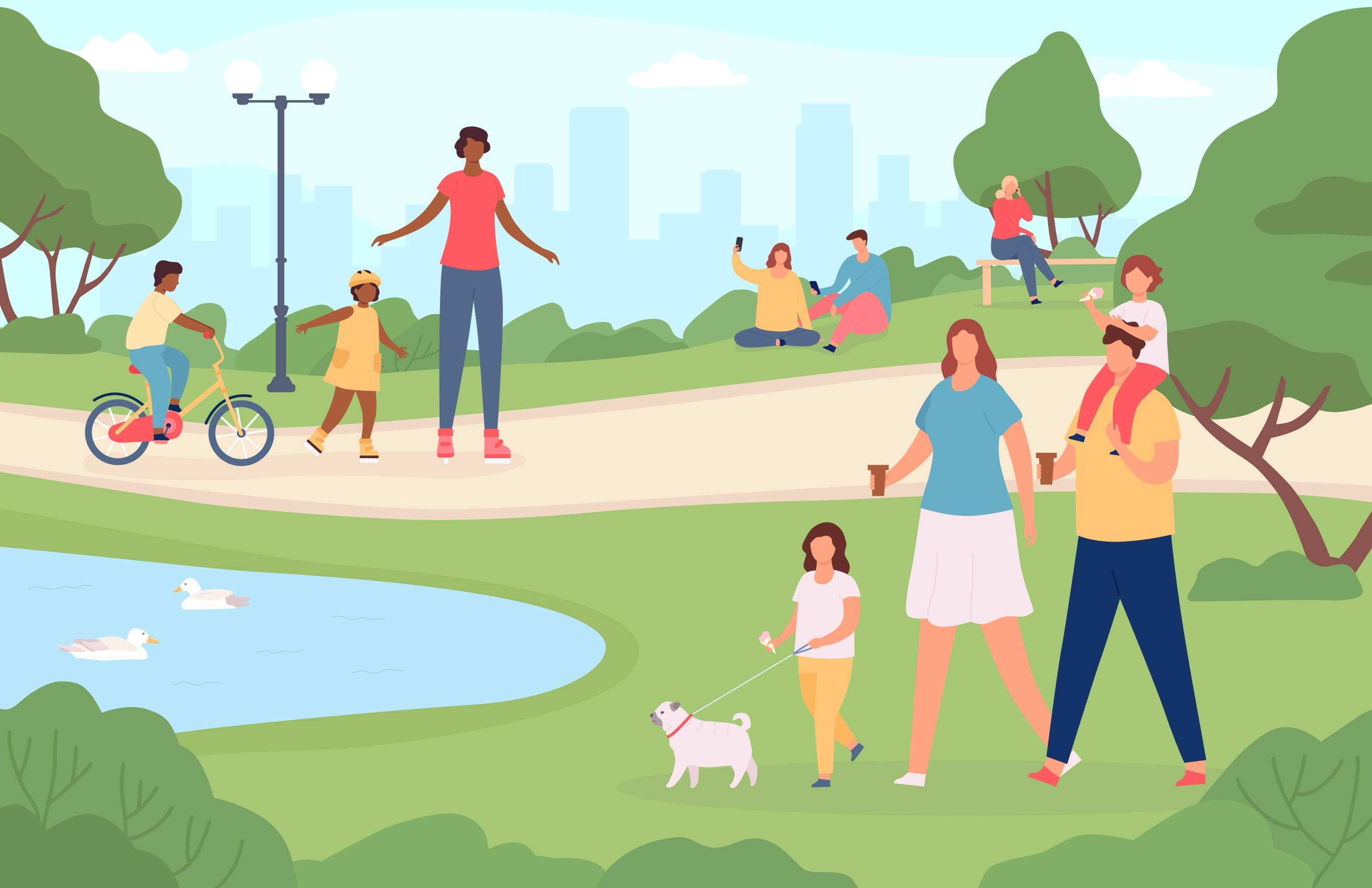 Graphic of happy families enjoying the outdoors