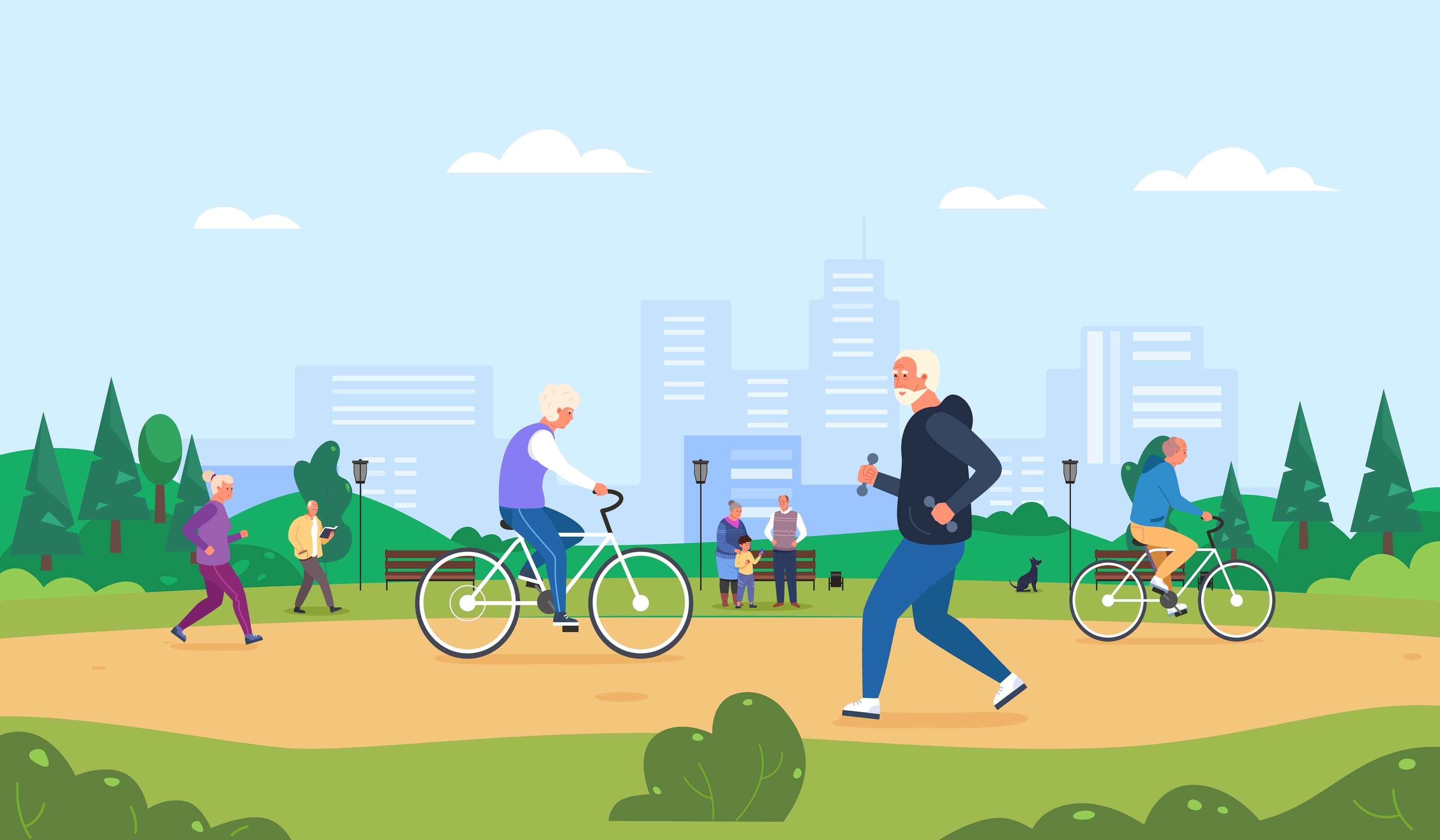 Graphic of people exercising in a park.