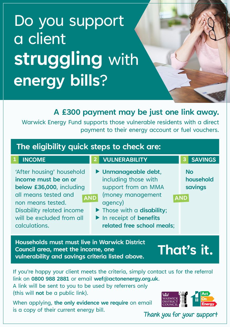 Flyer from Act on Energy for £300 support for vulnerable residents